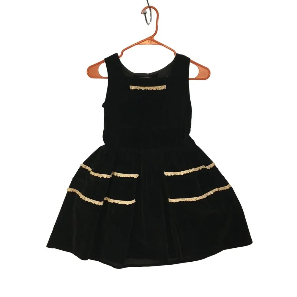 Homemade Vintage Girls Black Velvet Jumper Dress,‎ Eyelet, 50s 60s